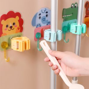 YESPERY 1/4PCS Cartoon Mop Holder with Hook Multi-functional Hole-free Mop Holder Wall-mounted Powerful Seamless Mop Holder Kitchen and Bathroom Tools