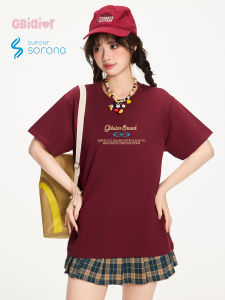 เสื้อยืดแขนสั้นผู้หญิง Gbiaior ฤดูร้อน 2025 ใหม่ ลายตัวอักษร ความรู้สึกระบายอากาศ สไตล์วิทยาลัย สีแดง Anklar