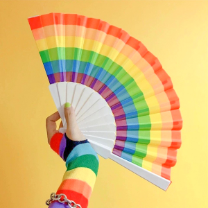 MaxPlus 7 inch Childrens Craft Folding Fan Rainbow Flat Fans Kindergarten Cloth Dance Small Fan Cold Fan