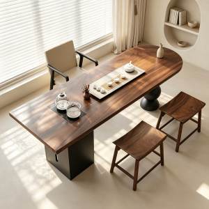 Mid-century Walnut Semi-circle Multifunctional Tea Table Bookdesk