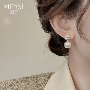 WENXI | Nhẫn Tai Hình Vuông Đính Ngọc Trai Elegante