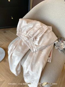 กางเกงขายาวทรงหลวมเอวสูงสำหรับผู้หญิง ผ้าซาตินอะซิเตท ลายดอกไม้ ทรงหลวม กางเกงขายาวทรงหลวมสำหรับผู้หญิง ฤดูหนาว 2024