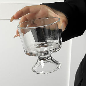 Nordic Style High Foot Glass Cup for Dessert Ice Cream Coffee Transparent Universal round Shape Dining Utensils by Kl