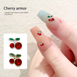 10pcs Cherry Nail Charm Mini Gold Silver Alloy Red Rhinestones Cherry Japanese Nail Art Decorations Supplies Parts DIY Accessory