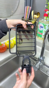 Sponge Holder Hanging Faucet Drain Rack With Hook Strong Load-bearing Kitchen Sink Organizer