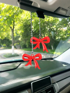 Cute & Classy Bow Rearview Mirror Charm Sleek Stainless Steel Beaded Chain Feminine Touch (No View Block) Decorative Rearview