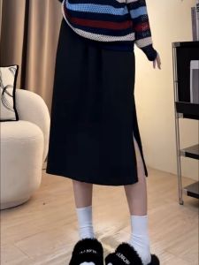 กระโปรงทรงเอเอวสูงสีดำ ทรงหลวม ทรงเอ สำหรับผู้หญิง ฤดูร้อน ใหม่ กระโปรงยาวปานกลาง กระโปรงทรงเอ กระโปรงทรงเอเอวสูง