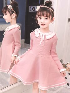 ชุดเดรสยาวแขนยาวฤดูใบไม้ผลิและฤดูใบไม้ร่วงสำหรับเด็กผู้หญิง ชุดเดรสยาวทรงเจ้าหญิงสีแดงสดใส ชุดเด็กผู้หญิง