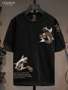 Summer Cotton Embroidered Short Sleeve Mens Fashion T-Shirt round Neck Half Sleeve Heavy Embroidery National Trend Youth Pop