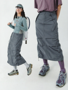 nothomme blue | Chân Váy Midi Xòe Dây Rút Có Túi Nếp Retro