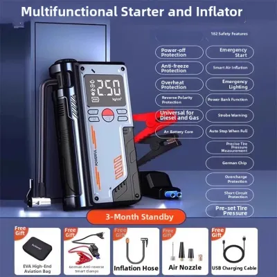 HELLOLEIBOO | Inflator Pump with Tire Pressure Gauge and Emergency Car Starter