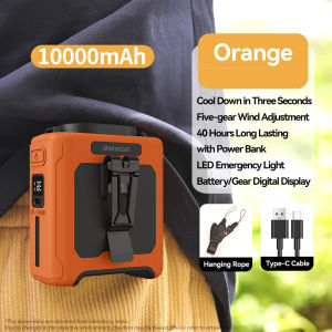 USB Rechargeable Fan Small Outdoor Camping Waist Fan with Power Bank LED Light for Emergency Sports Outdoor Working