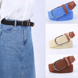 Extended Version Elastic Woven Belt for Women Needle Buckle Canvas Belt Jeans Denim Skirt Waistband 100cm Stretch Belts