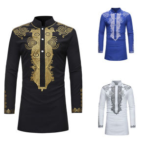 Kurta Lelaki Viral Slant Button Embroidery Men Shirt Long Sleeve Slim Fit Muslim Baju Melayu Formal Raya