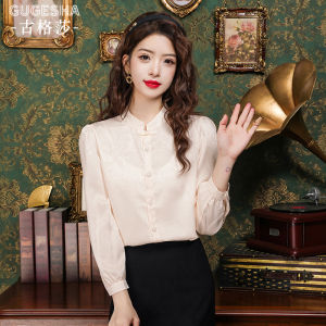Elegant Chinese Style Shirt with Button Design Spring Collection Long Sleeve Commute Friendly Beautiful Top Women Fashion