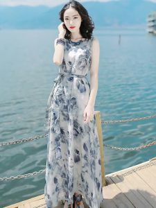 wdsdsadla dress for women Summer Sleeveless Print dress Woman long dress Korean style