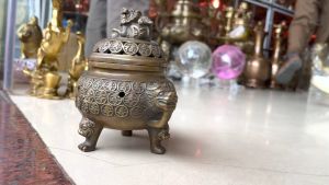 Lư Xông Trầm Bằng Đồng Chữ Thọ Màu Nâu Giả Cổ (RxC: 15x15cm)