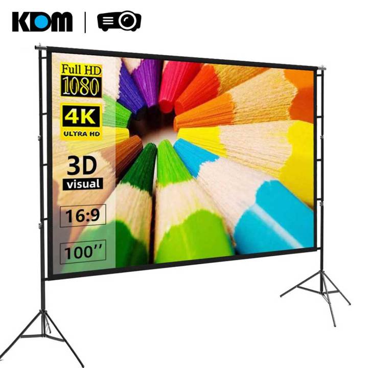 Skrin projektor dengan pendirian, 100/120/150 inci skrin unjuran luaran