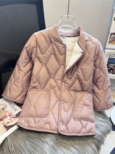 ฤดูหนาว ผู้หญิง ผ้าขนแกะ เรียงราย บุขนเป็ดผ้าฝ้าย เสื้อกั๊ก 3/4 Sleeve Thermal เสื้อแจ็คเก็ต ความยาวสั้น Button Up Pure Color Commute Style