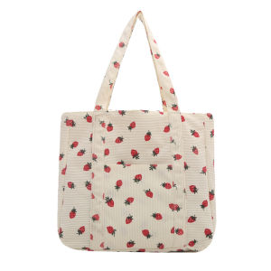 Versatile Corduroy Printed Tote Bag Large Capacity Single Shoulder Moving Canvas Bag Casual Fruit Pattern Korean Style Bag