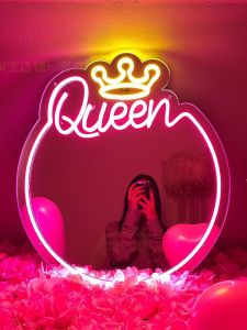 Creative Glowing Safe Mirror Childrens Room Heart Shaped Neon Light Romantic Cute Silhouette Atmosphere Light LED Powered