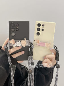Cute Samsung S25 Ultra Phone Case Crossbody Neck Strap with Lanyard Protective Shell Liquid Silicone Korean Style Simple Ins