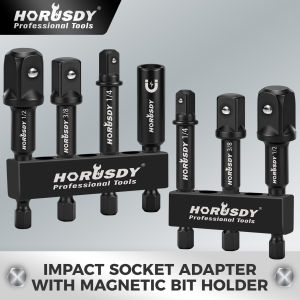 HORUSDY 7Pcs 1/4" Hex Shank Impact Socket Adapter Set 1/4" 3/8" 1/2" Drive Cr-V Magnetic Bit Holder Spring Loaded for Drill