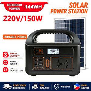 220v Dc/Ac Portable Power Station150w Multi-Function Power Bank Big Capacity Solar Generator With Solar Panel For Home Outdoor Power Supply Led Emergency Light Multiple Outputs