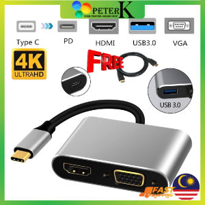 3in1/ 4in1 Type-C USB 3.1 To HDTV HDMI VGA USB 3.0 Type C Female Converter Cable Adapter For Macbook Windows Android