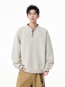 WUKONGYOUHUO | Retro Hand-stitched Henry Collar Sweater