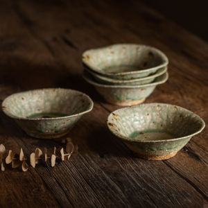 Retro Chinese Style Ceramic Bowl Tea Snack Bowl Holder Small Fruit Tray Wabi-Sabi Style Homestay Tea Room Dessert Bowl Dim Sum Bowl
