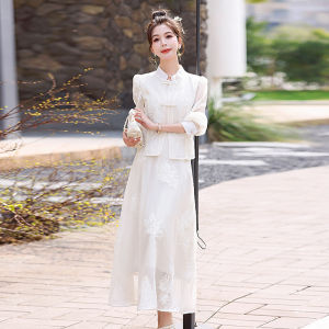 MANWUJINGLING | Chinese Style Retro Sweet Open Front Tank Dress Set
