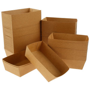 100Pcs Paper Food Boxes Disposable Kraft Brown Boat Shape Oil Proof Food Containers Take Out Snack Tray for Party Picnic Camping
