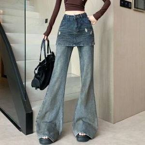 High Waist Wide Leg Jeans Womens Loose Fit Straight Micro Flared Pants Autumn Casual Style Zipper Closure Blue Denim Jeans