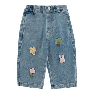 Adorable Cartoon Embroidered Denim Jeans Casual Soft Skin-friendly Active Casual Pants for Girls Spring Autumn Trendy