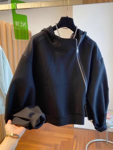 Loose Fit Hoodie Jacket Mens Thickened Fleece Zipper Closure Stand Collar Cardigan Outerwear Casual Youth Trend Autumn Wear