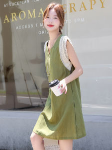 Shalldoer | French Lace Splicing Midi Sleeveless Dress Womens 2025 New Summer Trendy Versatile A-Line Skirt Casual High Waist Soft Fabric