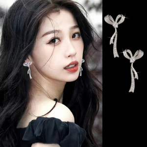 Pianist | Bow Tassel Earrings Female S925 Sterling Silver New Hit Clip-on