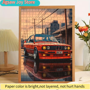 Rastar | Paper Jigsaw Puzzle Vibrant Orange BMW E30 Sports Car with Sunset Urban Street Scene Art Print Wall Decor Legendary German Vinta