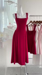 Dazzlin  Pure Cotton Dress Womens High Quality Short / Dress Long from One Moment   Red U Collar Sling Dress Women 2024 New French Minority Advanced Sense a Womens Swing Dress