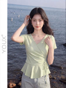 YOUXIANG | Áo Sơ Mi Ôm Body Đeo Dây Ngang Eo