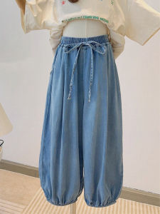 Bé Gái Mùa Hè Nhẹ Co Giãn Chống Muỗi Denim Tencel Kids Rộng Rãi Vòng Bít Quần Giữa Eo Cotton Vải Bông Polyester Pha Trộn