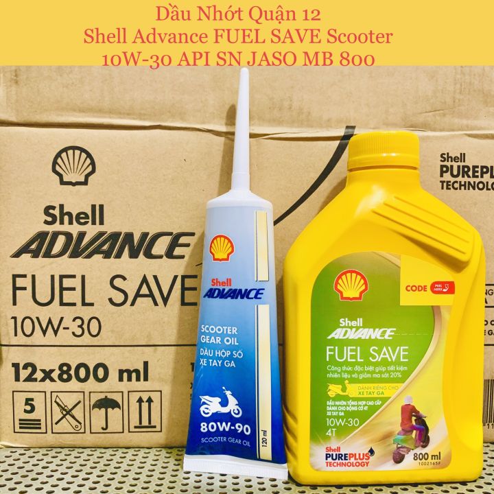 Nhớt Cao Cấp Xe Tay Ga Tiết Kiệm Xăng SHELL ADVANCE FUEL SAVE SCOOTER 10W-30 800ML Jaso MB Sản Phẩm Của Shell Việt Nam