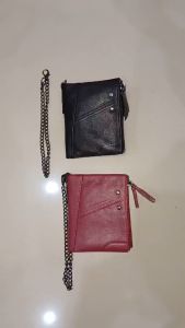 Bowen 6079 Dompet Uang Lipat Zipper Dengan Rantai Anti Copet Bahan Kulit Sapi Asli Muat Banyak