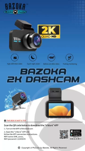 Bazoka Dashcam 2k HD View Front and Rear Support Wifi View In Handphone