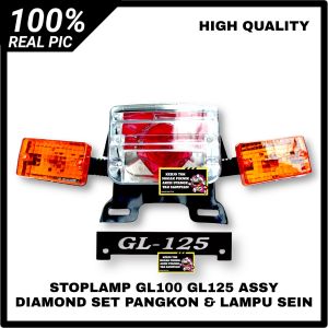 STOPLAMP ASSY DIAMOND LAMPU STOP BELAKANG ASSY DIAMOND HONDA GL100 GL 125 SET PANGKON DAN LAMPU SEIN MIKA KUNING FREE EMBLEM STOPLAMP