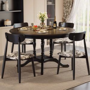 American Style round Table French Vintage Solid Wood Dining Table And Chairs Combination for Small Household Living Room Black Eating Table