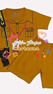 Setelan Kaos Anak laki Laki Motif Wartawan dan Celana Pendek Anak Usia 1-6 Tahun Bahan Katun
