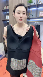 Fall and Winter New Inner Wear with Pocket Warm Palace Belly Care Silm Integrated Wear-Free Bra Fleece-lined Thick Thermal Vest