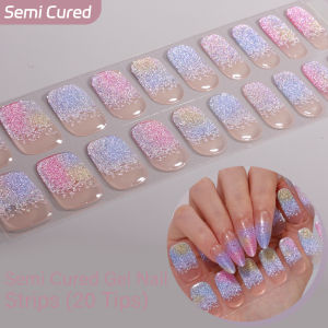 20Tips Semi-Cured Nail Stickers Spring Summer Flowers Adhesive Gel Nail Strips Full Cover Manicure DIY Nail Decoration Decal